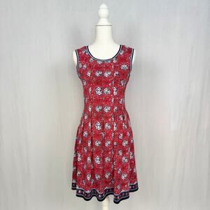 Max Studio Red Floral Fit & Flare Pleated Mini Dress, Size Medium